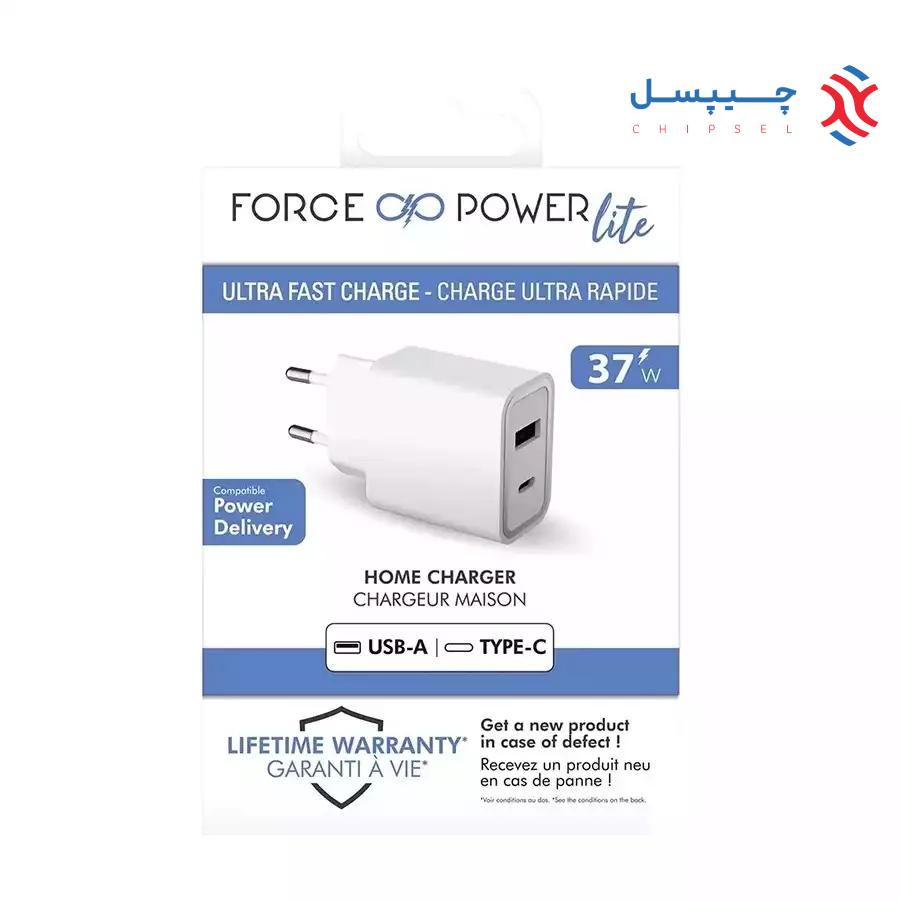 شارژر دیواری فورس مدل FPLICS2AC37WPDW USB-C &amp; USB-A با توان 37 وات