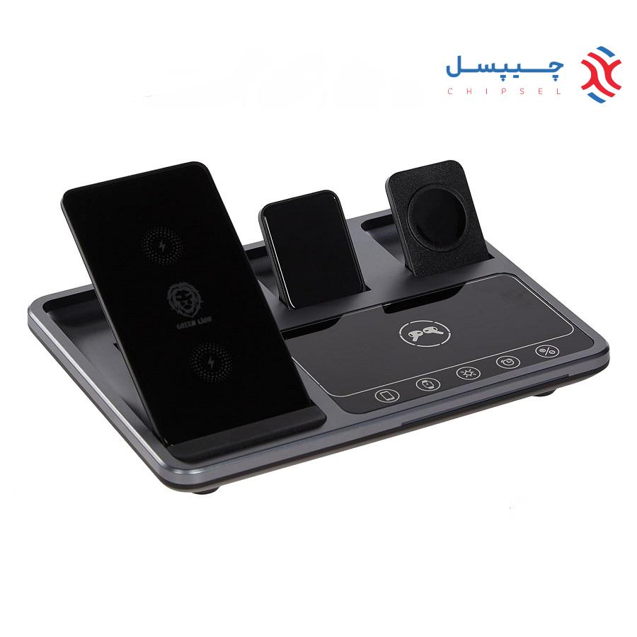 استند شارژ بی سیم 4 کاره 15 وات گرین لاین مدل GN4IN1WCSGY