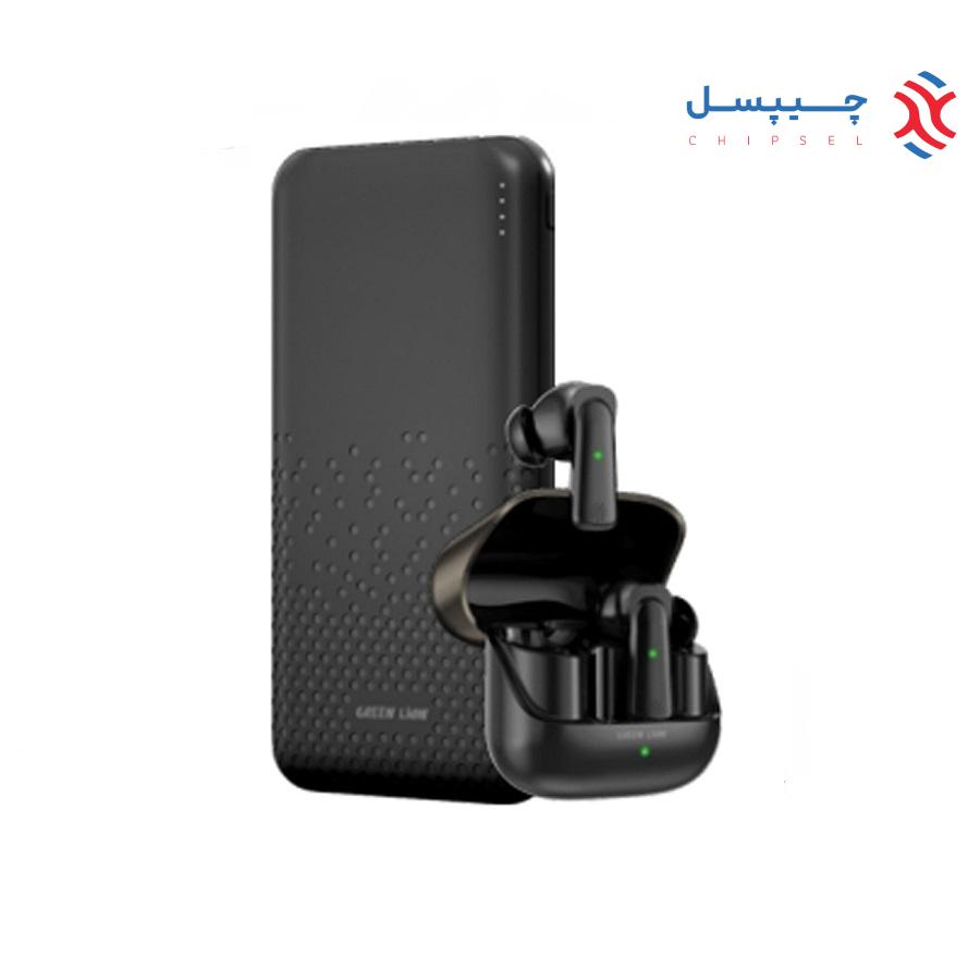 پاوربانک و هدست بلوتوث 10000 میلی آمپر گرین لاین مدل GNROME2TWS - ROME &amp; EARBUDS