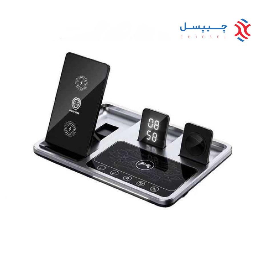 استند شارژ بی سیم 4 کاره 15 وات گرین لاین مدل GN4IN1WCSGY
